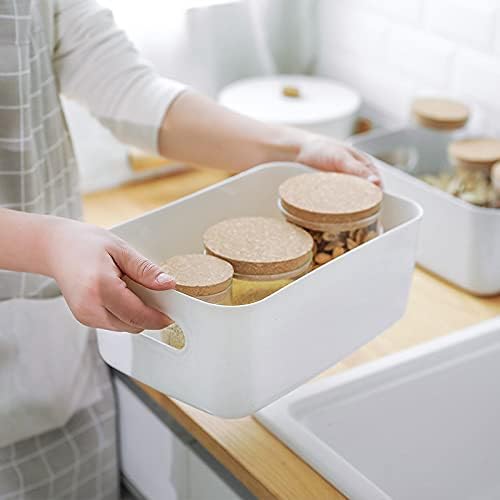Plastic Storage Baskets with Handles for Pantry, Bedroom, and Desk Organizing J63038