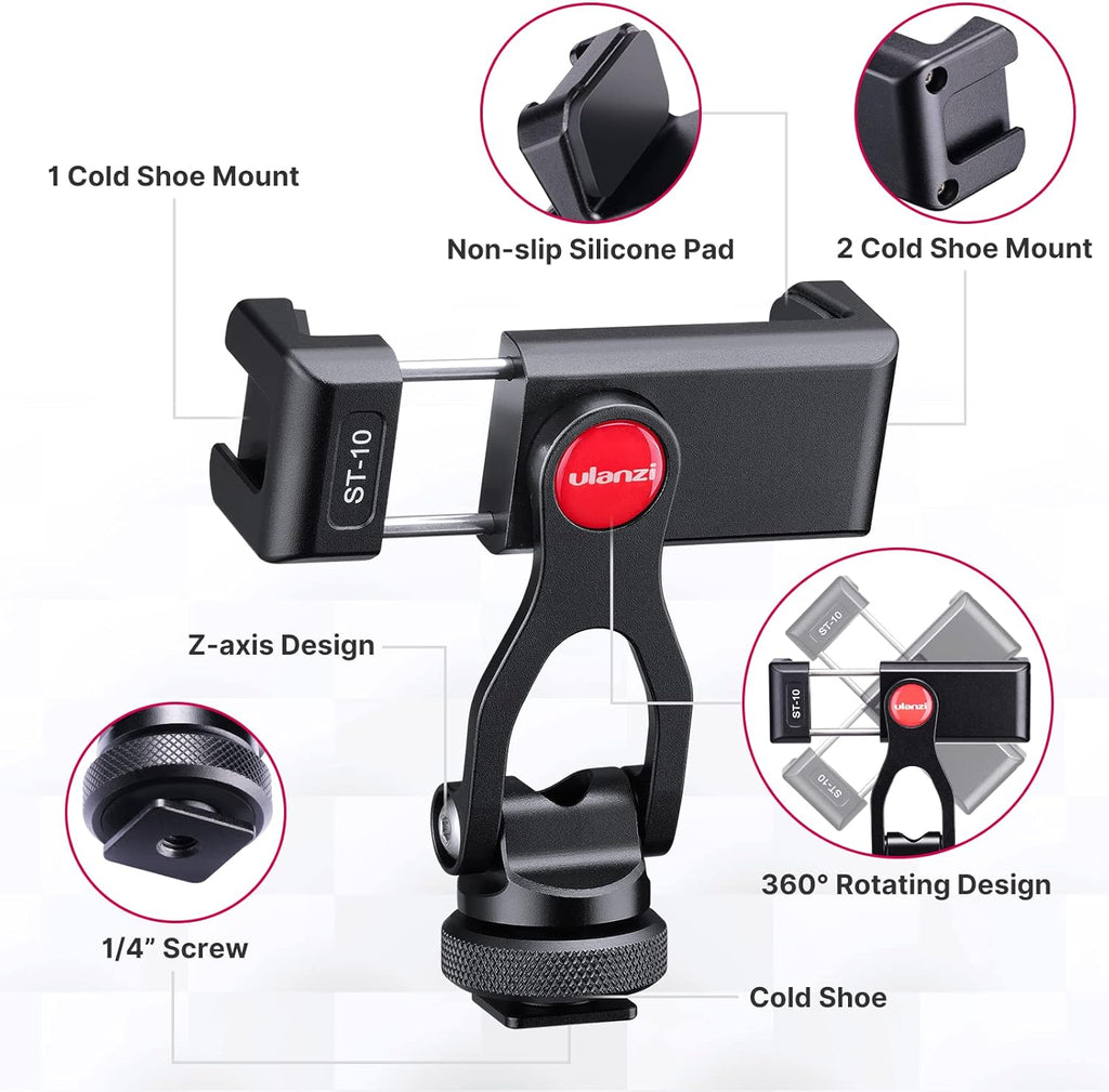 Metal Phone Tripod Mount, 360° Smartphone Adapter with Cold Shoe Mount Y78407