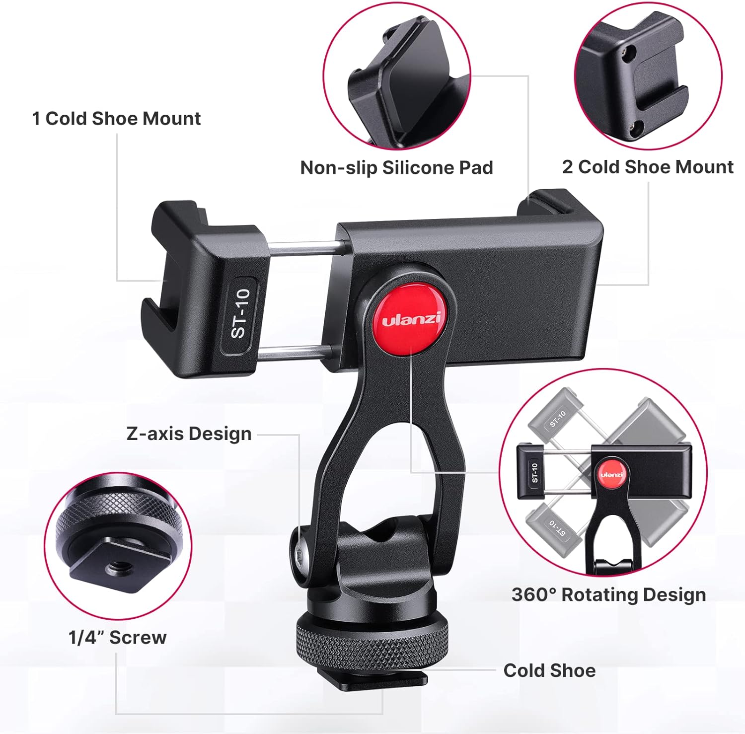 Metal Phone Tripod Mount, 360° Smartphone Adapter with Cold Shoe Mount Y78407