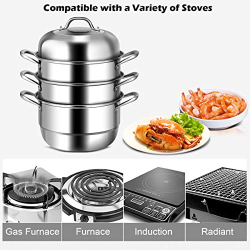 4-Tier Stainless Steel Steamer Pot with Glass Lid I1113
