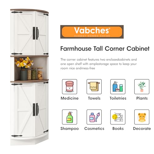 64.8" Tall Farmhouse Corner Cabinet with 4 Doors and 5 Shelves, Barn Door Design, Grey Z8764