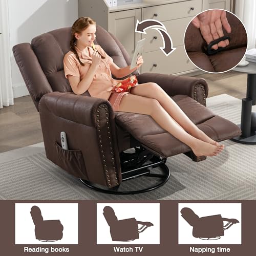 Leather Swivel Rocker Recliner Chair with Massage and Heating A410044