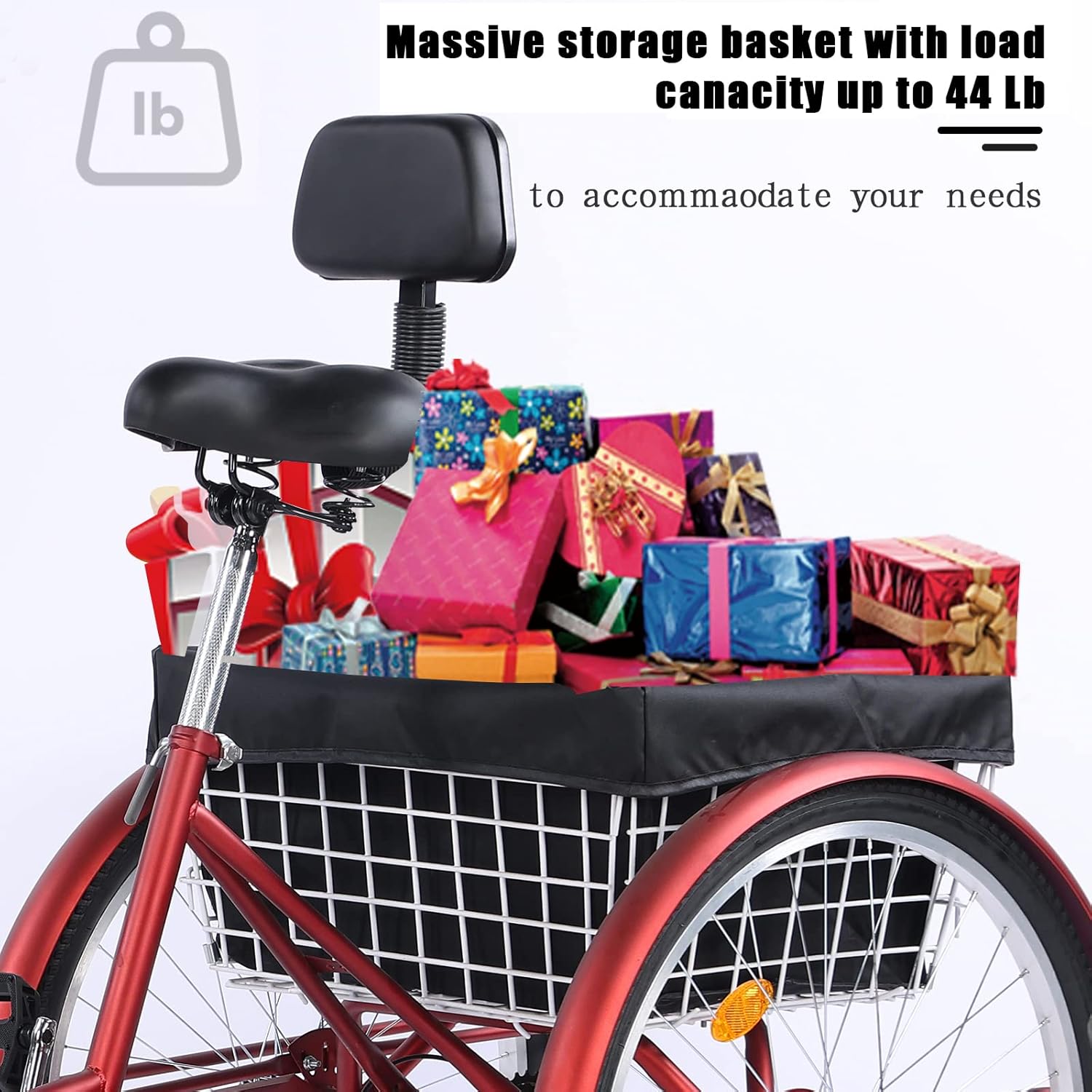 Adult Tricycle 7 Speed 26 Inch Three Wheel Bike with Large Basket S142359