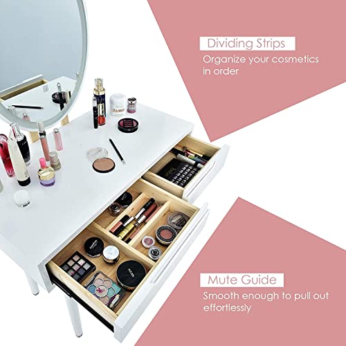 Vanity Table Set with 3-Color Lighted Mirror, Cushioned Stool & 2 Drawers W425038
