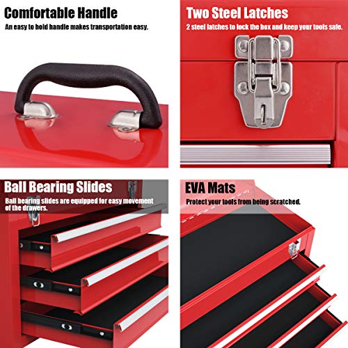 Portable 20" Steel Tool Box with 3 Drawers and Top Tray E61469