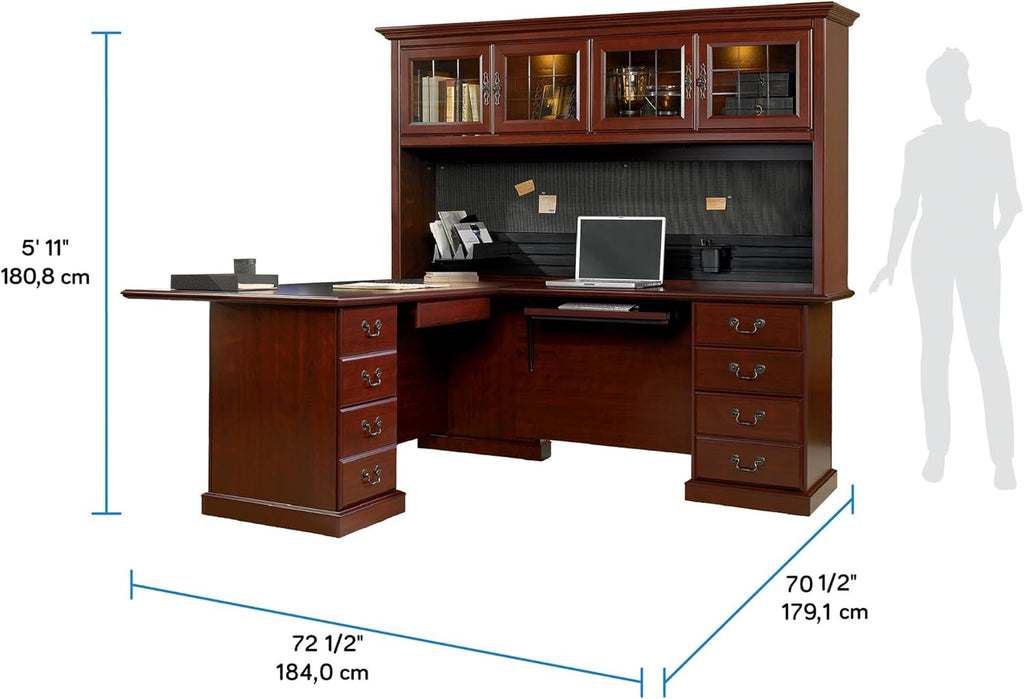 L-Shaped Desk with Office Hutch, Classic Cherry U7591