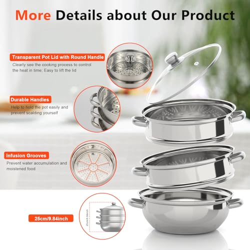 5-Tier Stainless Steel Steamer Pot with Glass Lid F638891