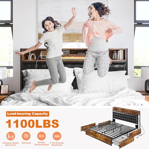 Queen Bed Frame with 4 Drawers and Charging Station F396496