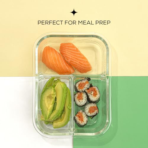 Glass Meal Prep Containers with Lids, 3 Compartment Bento Box, 5 Pack Q376068