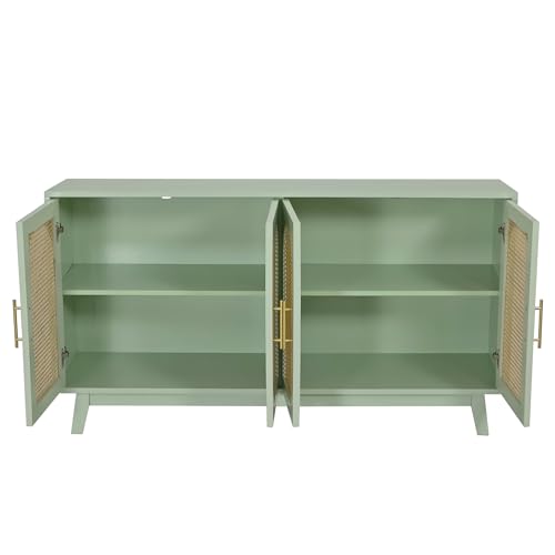 Mint Green Rattan Accent Storage Cabinet with 4 Doors J97283