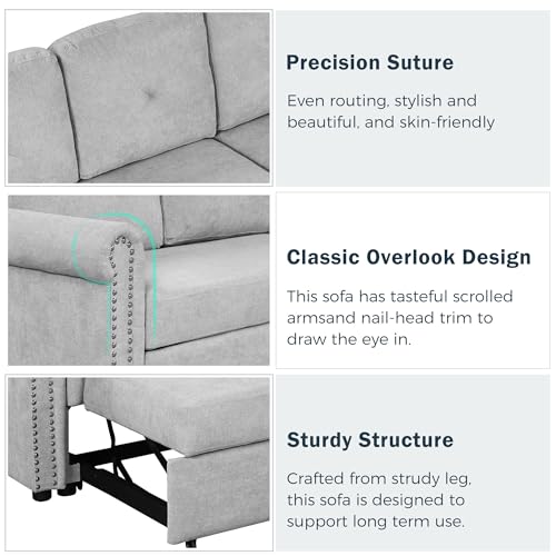 L Shaped Convertible Sleeper Sectional Sofa with Storage Chaise and Pull-out Bed, Velvet Upholstered, Gray O7399