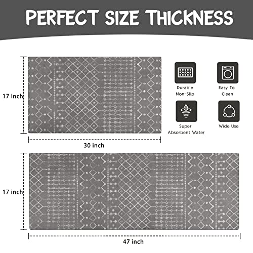 Boho Kitchen Mat Set of 2, Non Skid Washable, Rubber Backing X77176