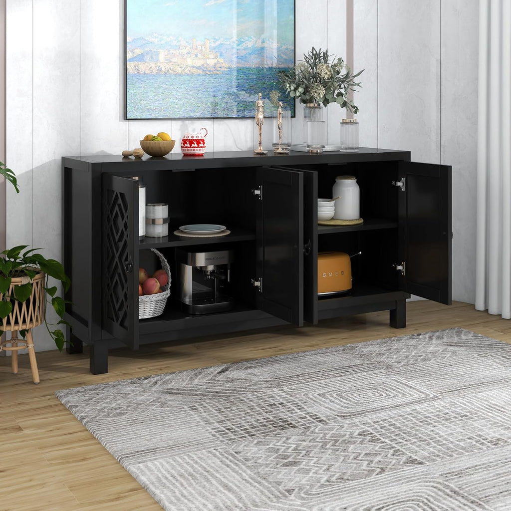 4 Door Storage Cabinet Sideboard with Pull Ring Handles W82398