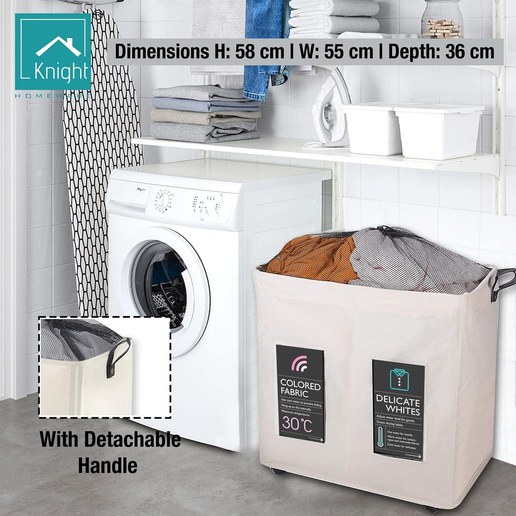 120L Collapsible Laundry Basket with Wheels, 2 Section, Mesh Cover X768805