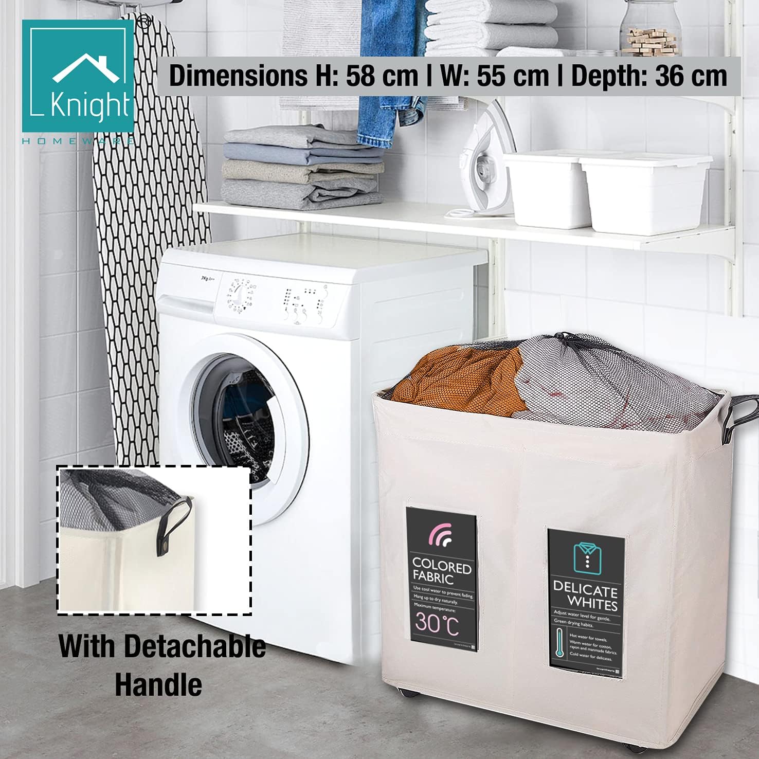 120L Collapsible Laundry Basket with Wheels, 2 Section, Mesh Cover X768805