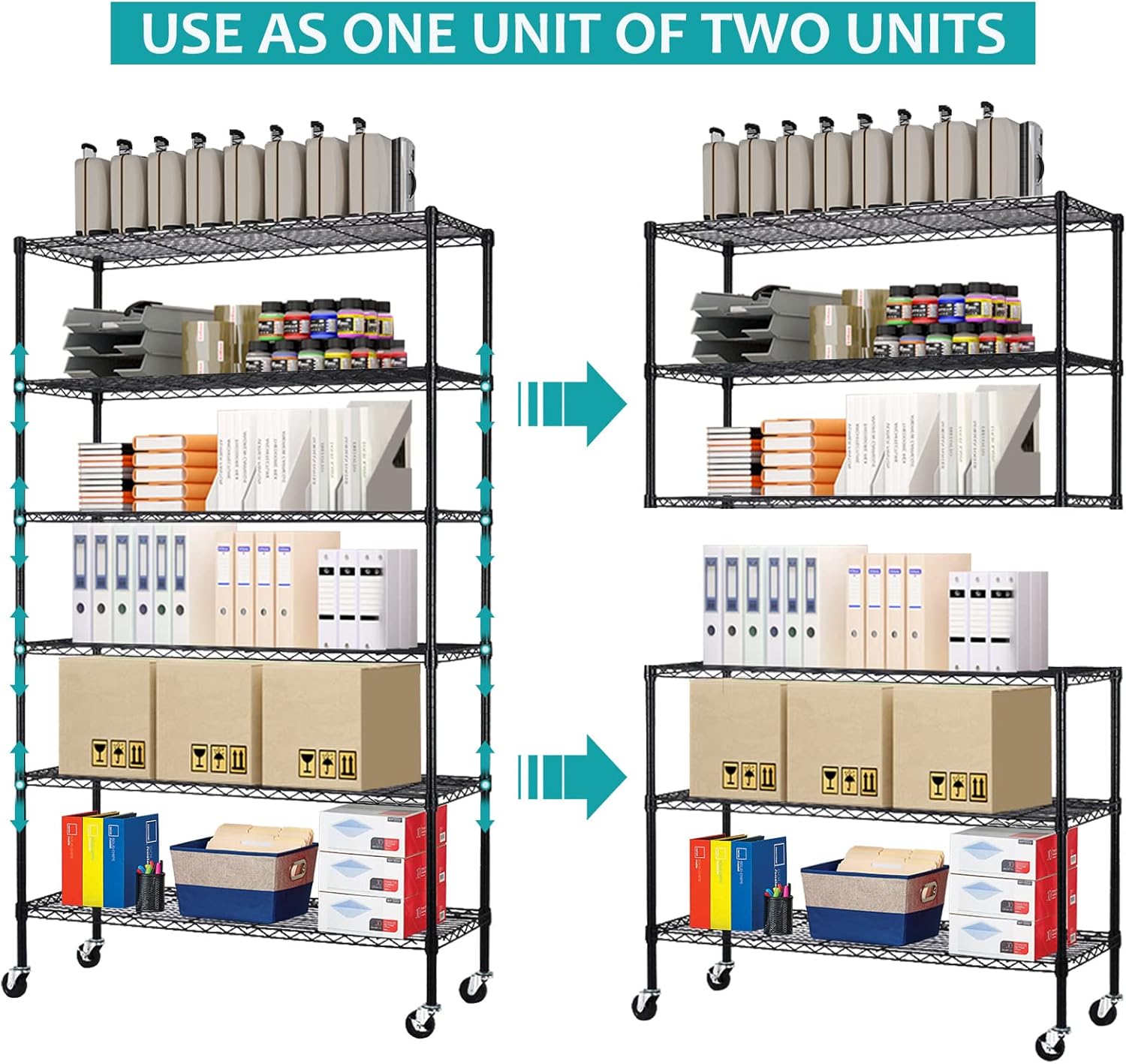 6 Tier Wire Shelving Unit with Wheels, Heavy Duty Adjustable Storage Shelf K67385