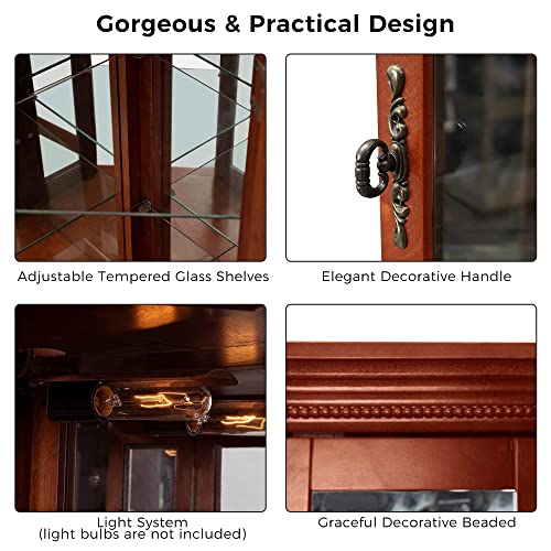 Corner Curio Cabinet with Lights, Glass Doors, 6-Tier Display Case Q574132