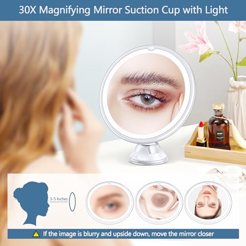 Lighted Makeup Mirror with 30X Magnification, 3 Color Modes, Adjustable Brightness P3600