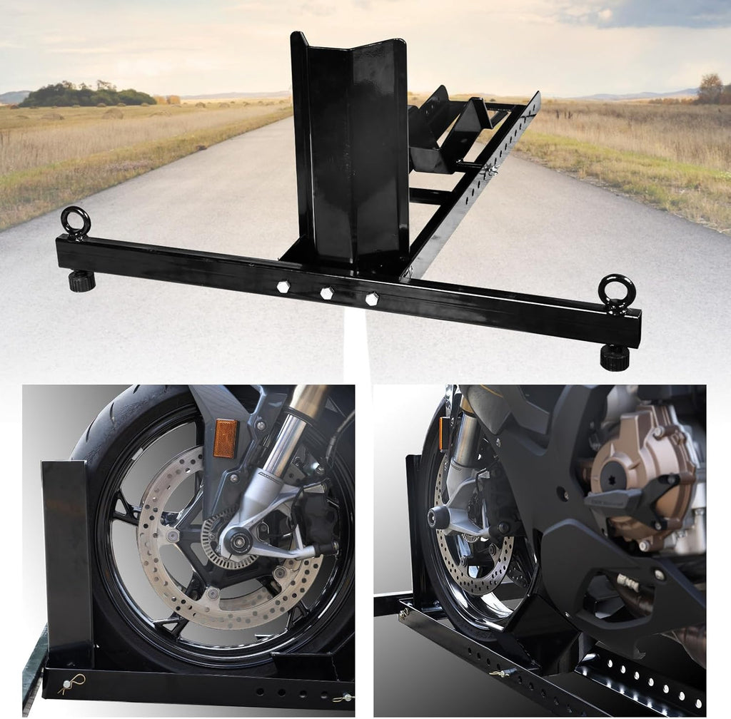 Motorcycle Trailer Wheel Chock, Adjustable Heavy-Duty Steel Stand for 16"-25" Tires I734