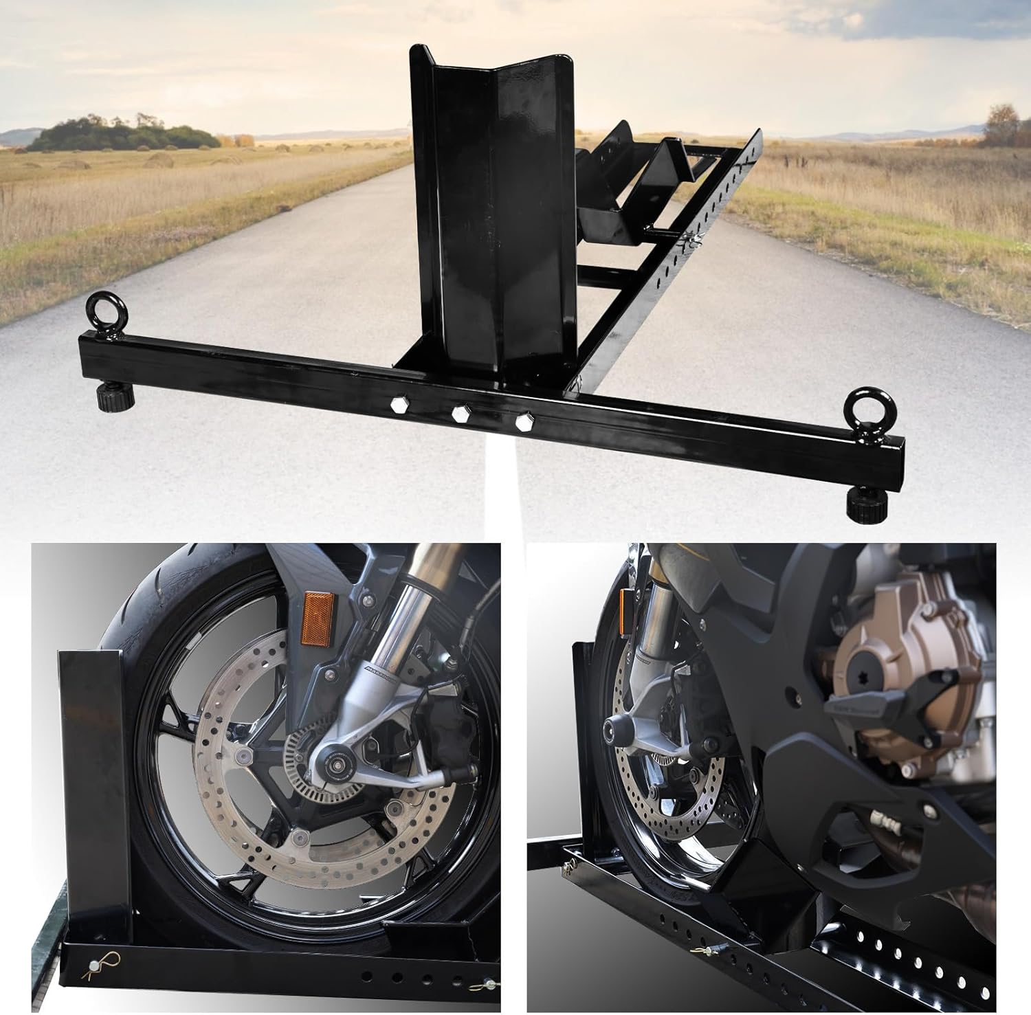 Motorcycle Trailer Wheel Chock, Adjustable Heavy-Duty Steel Stand for 16"-25" Tires I734