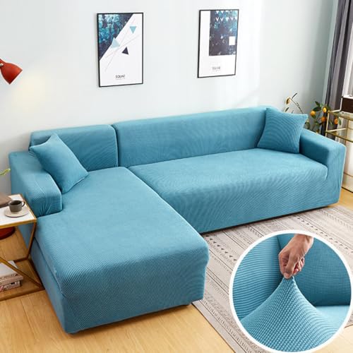 Stretch Sectional Couch Covers, 2 pcs Spandex Non Slip with Elastic Bottom for L Shape Sofa K9447