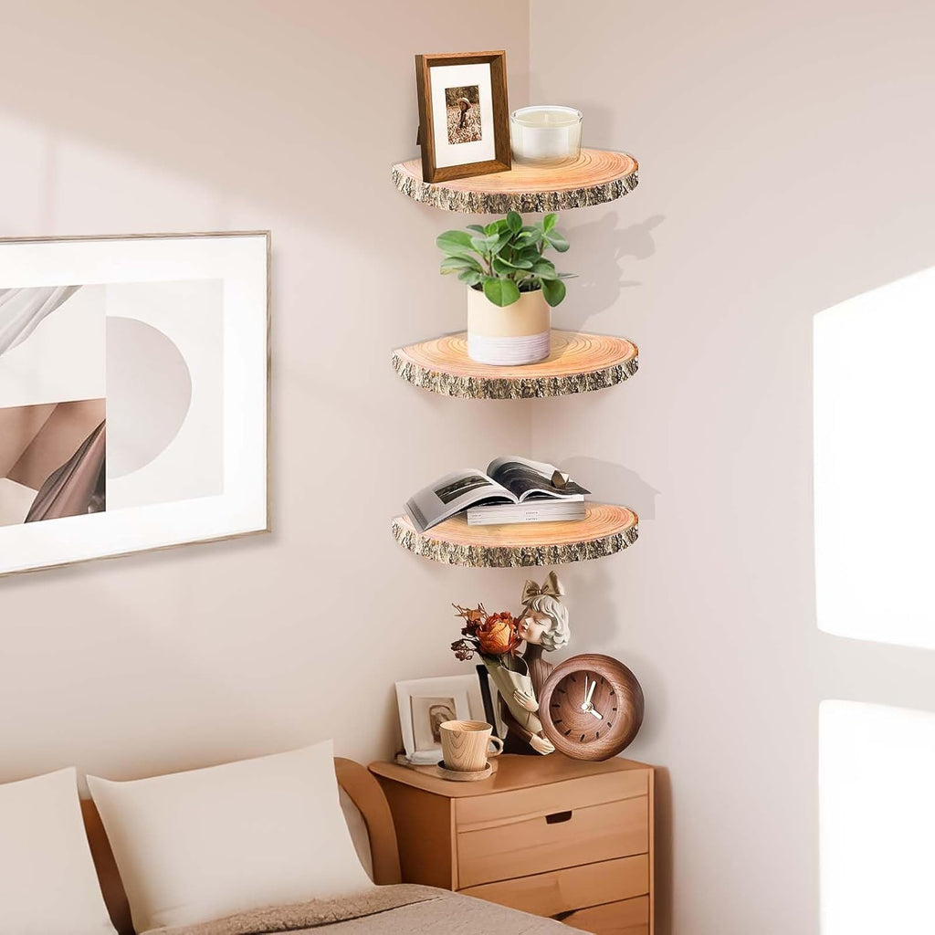 Wall Mounted Wood Corner Floating Shelves 3Pcs for Bedroom Bathroom Living Room J652864