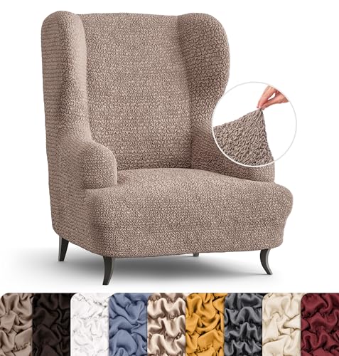 PAULATO BY GA.I.CO. Wingback chair slipcover - High Back Chair Slipcovers - Armchair Cover - 1-Piece Form Fit Stretch Furniture Protector - Microfibra Collection - Blue (Wing Backed chair)