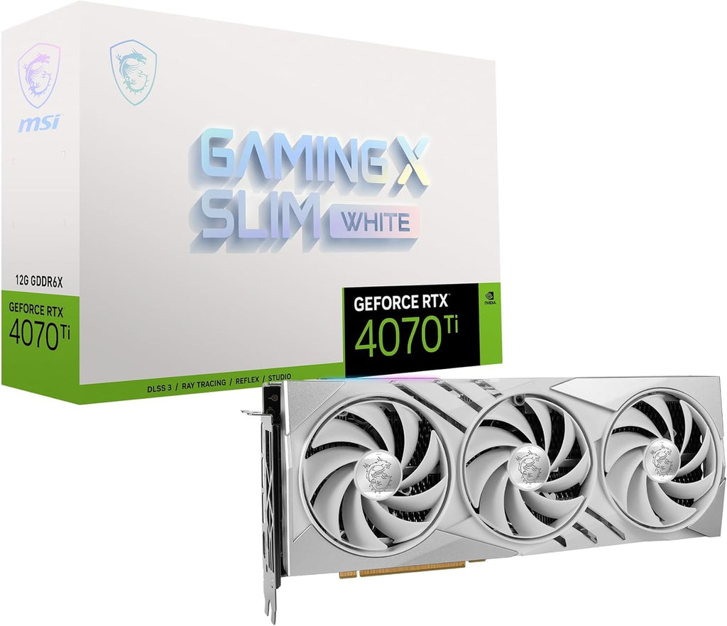 MSI Gaming RTX 4070 Ti Gaming X Slim White 12G Graphics Card (NVIDIA RTX 4070 Ti, 192-Bit, Extreme Clock: 2745 MHz, 12GB GDRR6X 21 Gbps, HDMI/DP, Ada Lovelace Architecture)