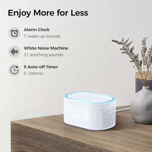Digital Alarm Clock with White Noise, 21 Soothing Sounds, 7 Wake Up Sounds, 8 Night Lights U76043
