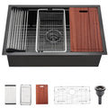30 In Black Undermount Workstation Kitchen Sink - Dorzom 30”x19” In Metallic Matte Black Stainless Steel Under Mount 18 Gauge 10 Inch Deep Single Bowl Workstation Ledge Kitchen Sink with Accessories