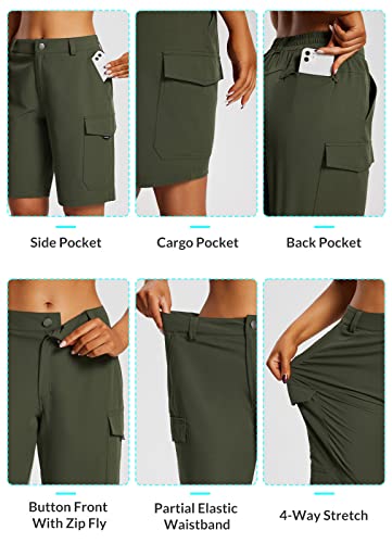 Women's Hiking Cargo Shorts 10" Quick Dry with Pockets A548993