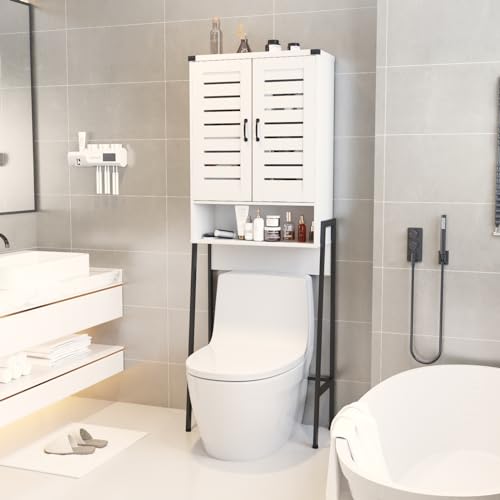 Over Toilet Storage Cabinet with 2-Door Blinds, White I26164