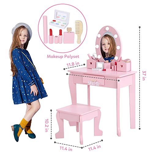 Kids Vanity Set with Mirror and Lights for Girls D277