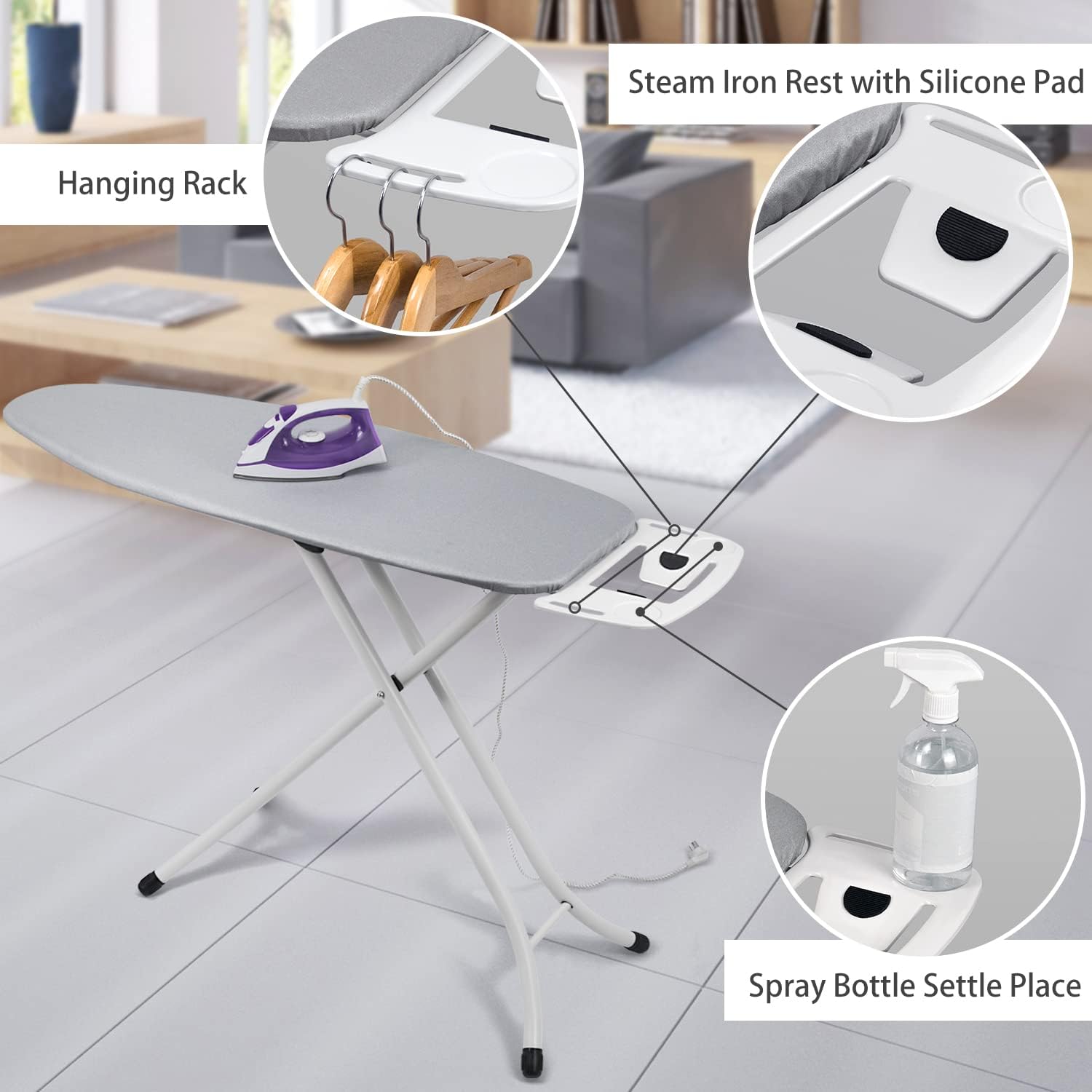 Ironing Board, Heavy Duty Full Size with Adjustable Height, Grey C545901