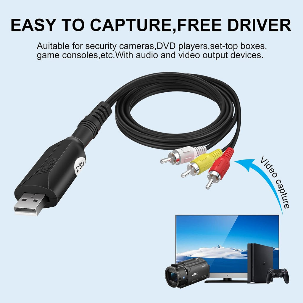 USB 2.0 AV RCA Video Audio Capture Card Adapter for VHS VCR to DVD Converter T5218