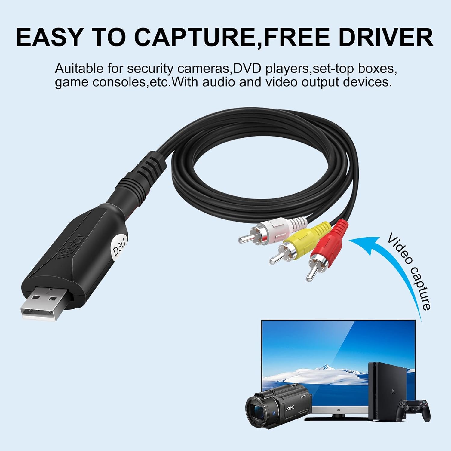 USB 2.0 AV RCA Video Audio Capture Card Adapter for VHS VCR to DVD Converter T5218