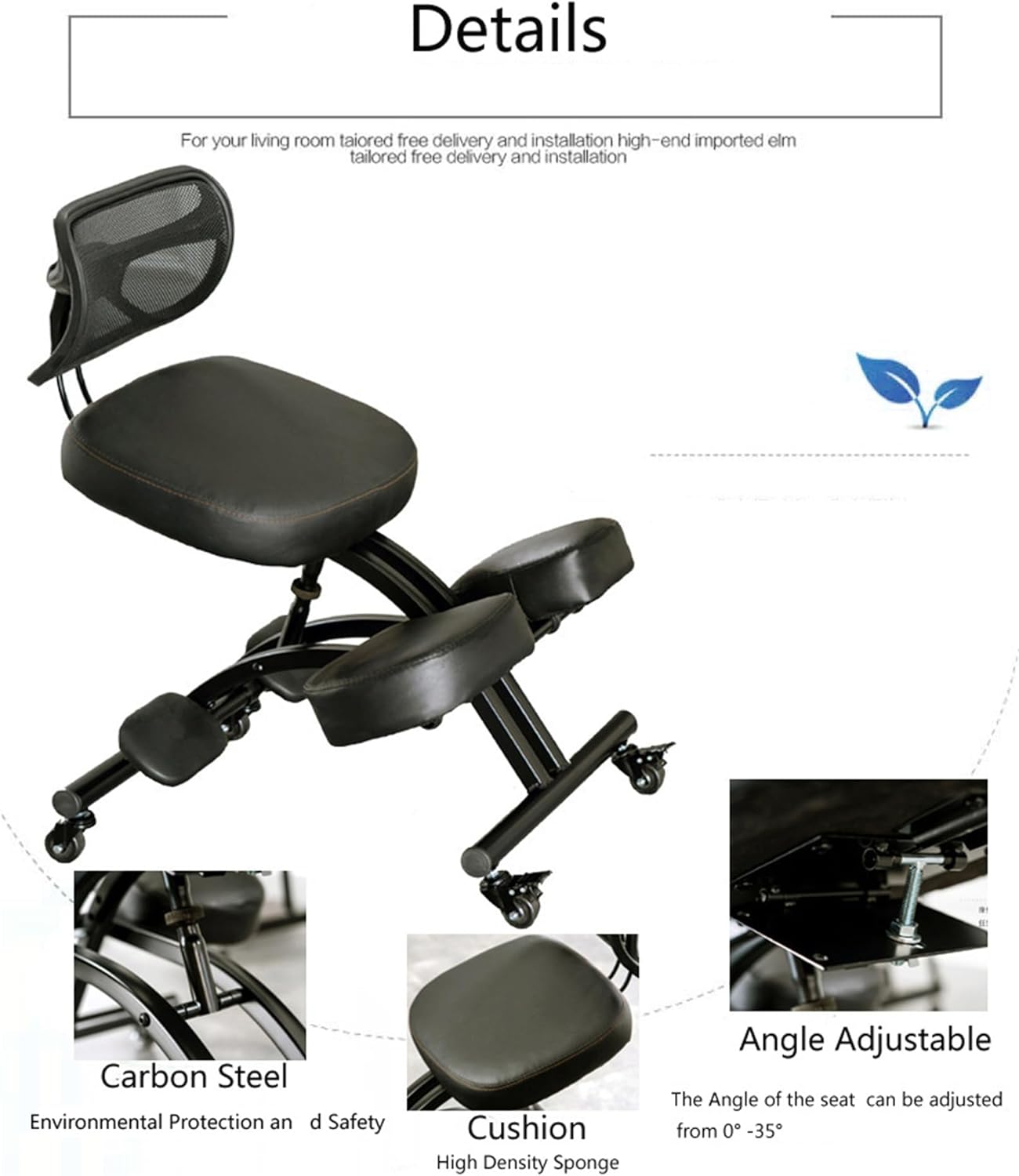 Ergonomic Kneeling Chair with Backrest, Rolling, Black X241229