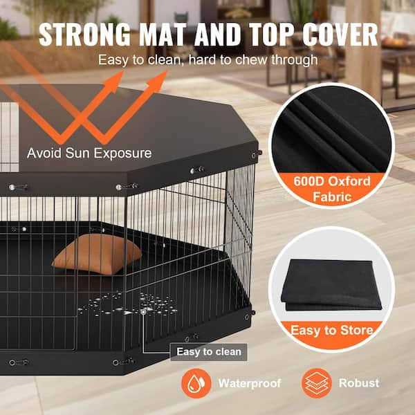 Dog Playpen, 8 Panels Foldable Metal Exercise Pen with Top Cover and Bottom Pad F73355