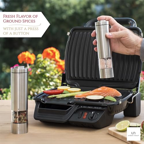 Salt and Pepper Grinder Set, Battery Operated Stainless Steel Mill with Light U4035