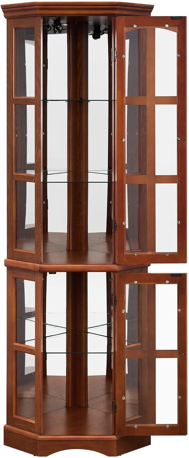 Glass Corner Display Cabinet with 5 Shelves and Lighting B4908