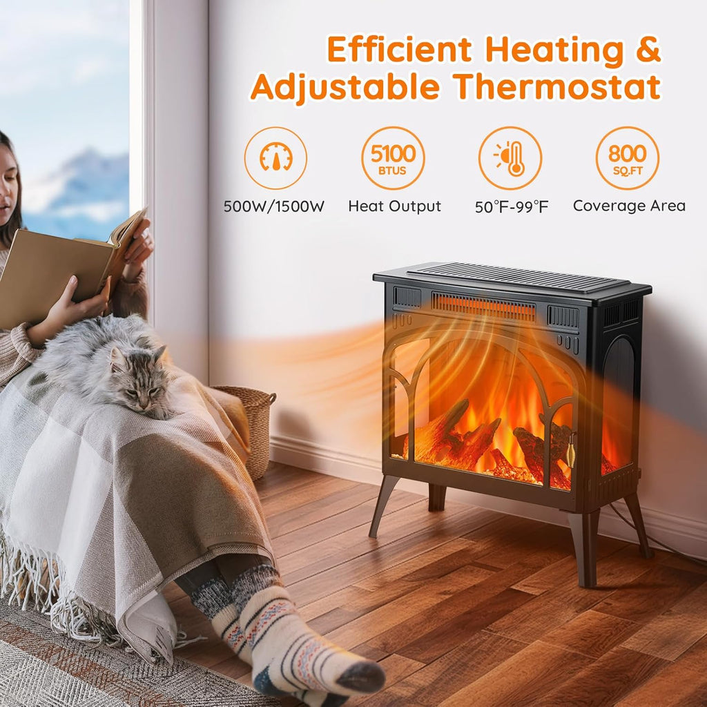 Electric Fireplace Heater, 1500W Infrared with 3D Flame Effect and Remote Q272199
