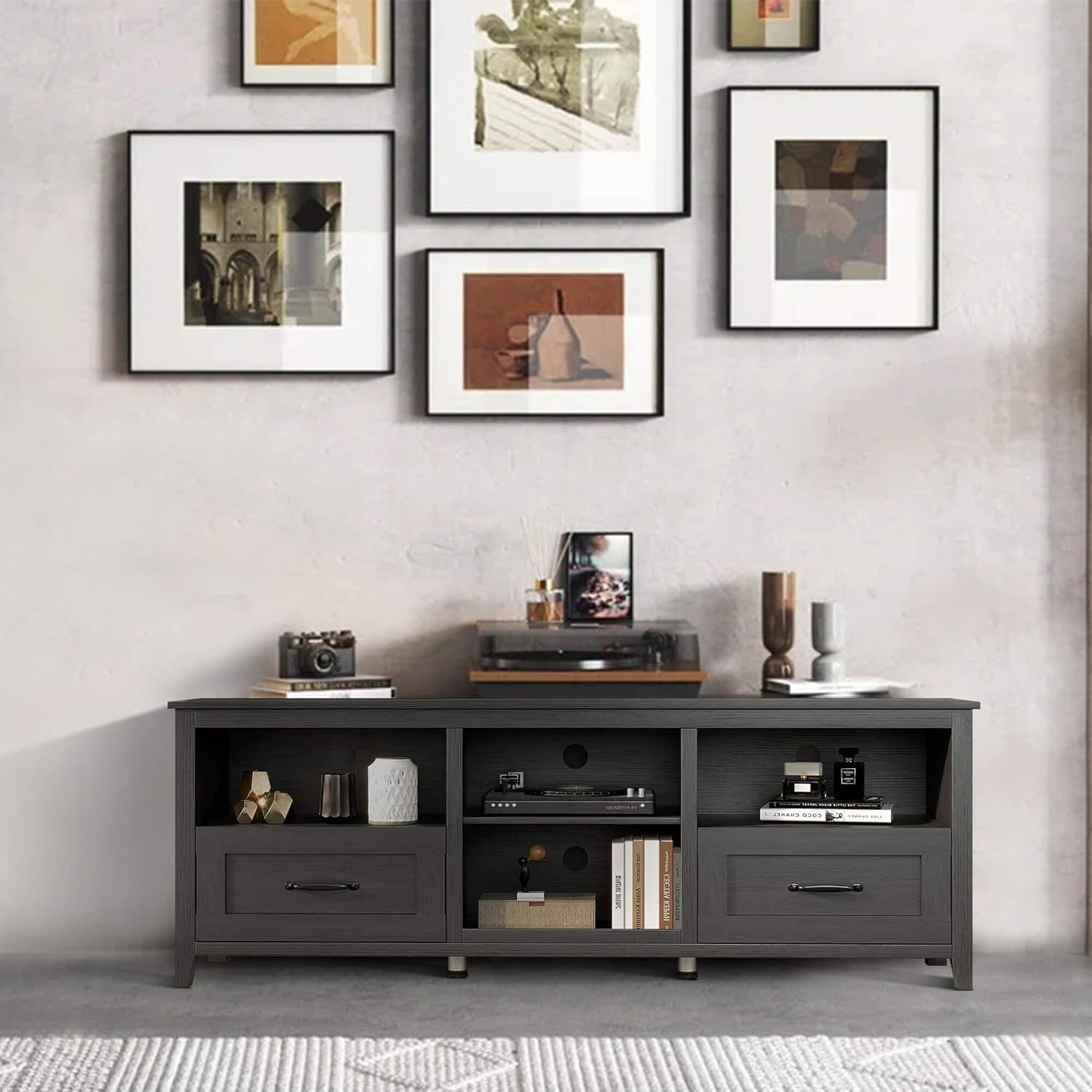 Black TV Stand for 55-80 inch TVs, Media Console with Drawers D649673