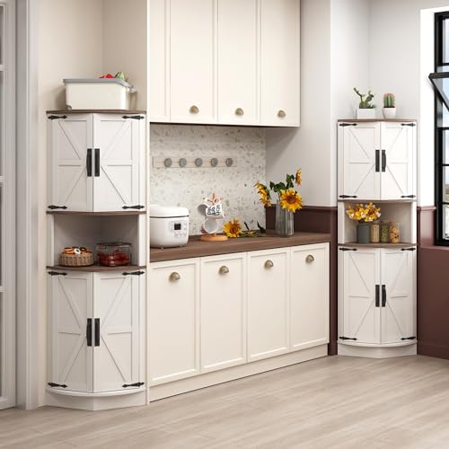 64.8" Tall Farmhouse Corner Cabinet with 4 Doors and 5 Shelves, Barn Door Design, Grey Z8764