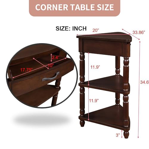 Corner Table, 3-Tier Wood End Table with Solid Wood Legs for Living Room E603804