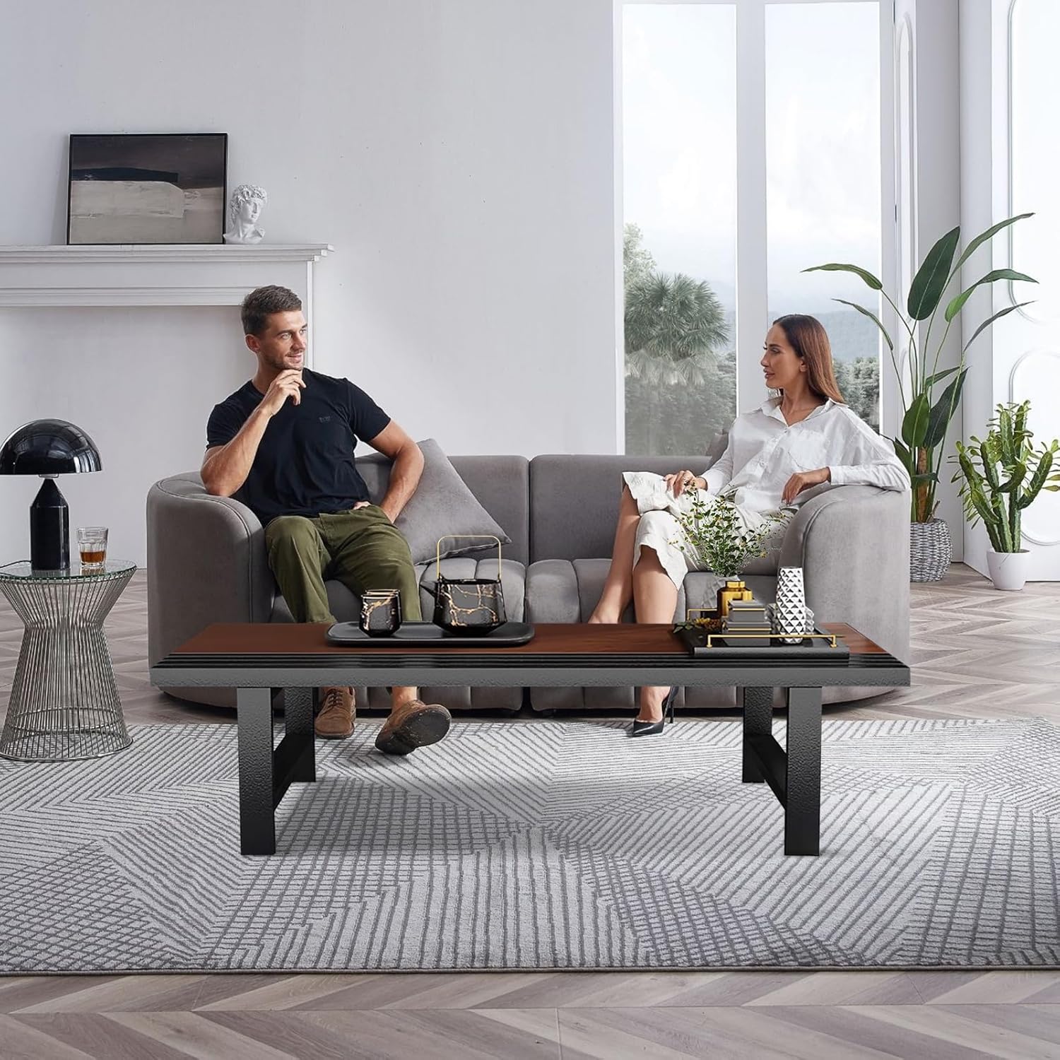 Japanese Floor Table 39.4in Rectangular Low Coffee Table for Living Room B57195