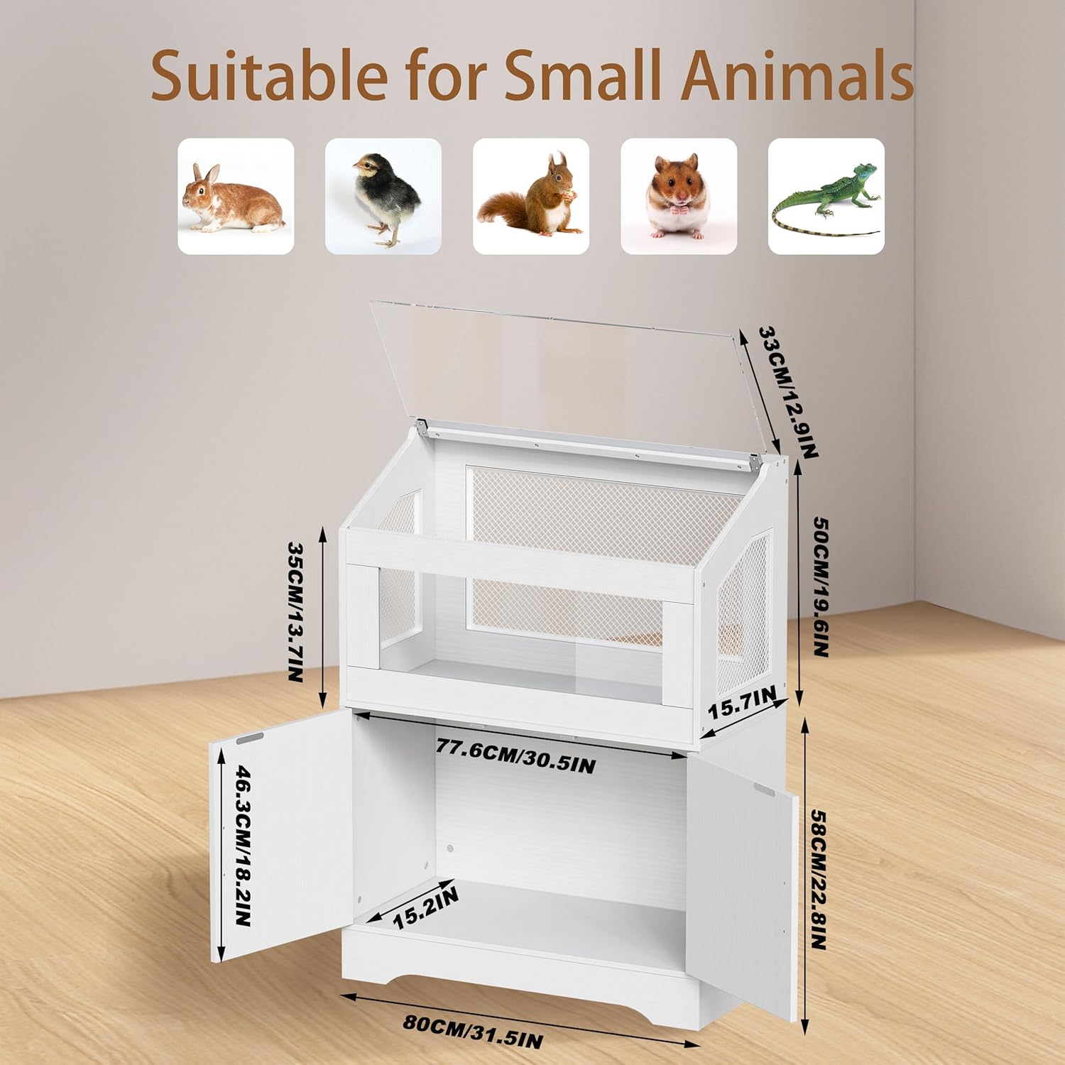 Hamster Cage with Storage Cabinet, Ventilated Habitat for Small Animals S428080