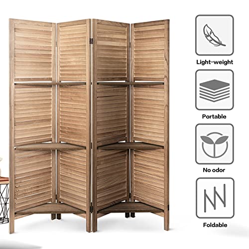 Room Divider with Shelves, 4 Panels, Folding Privacy Screen, Freestanding Wood Divider S191