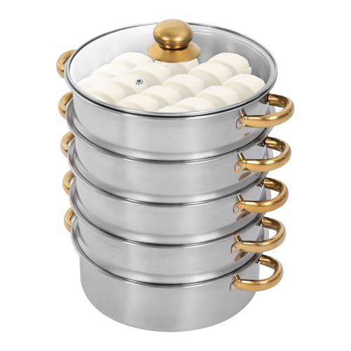 5 Tier Stackable Stainless Steel Steamer Pot with Glass Lid, 28cm A983