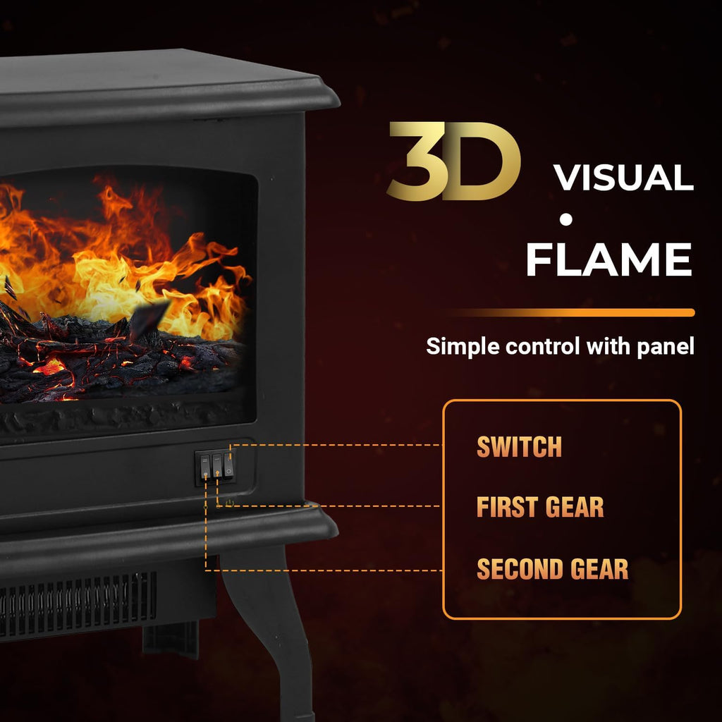 Electric Fireplace Heater with 3D Flames, Freestanding TV Stand, 1500W B773