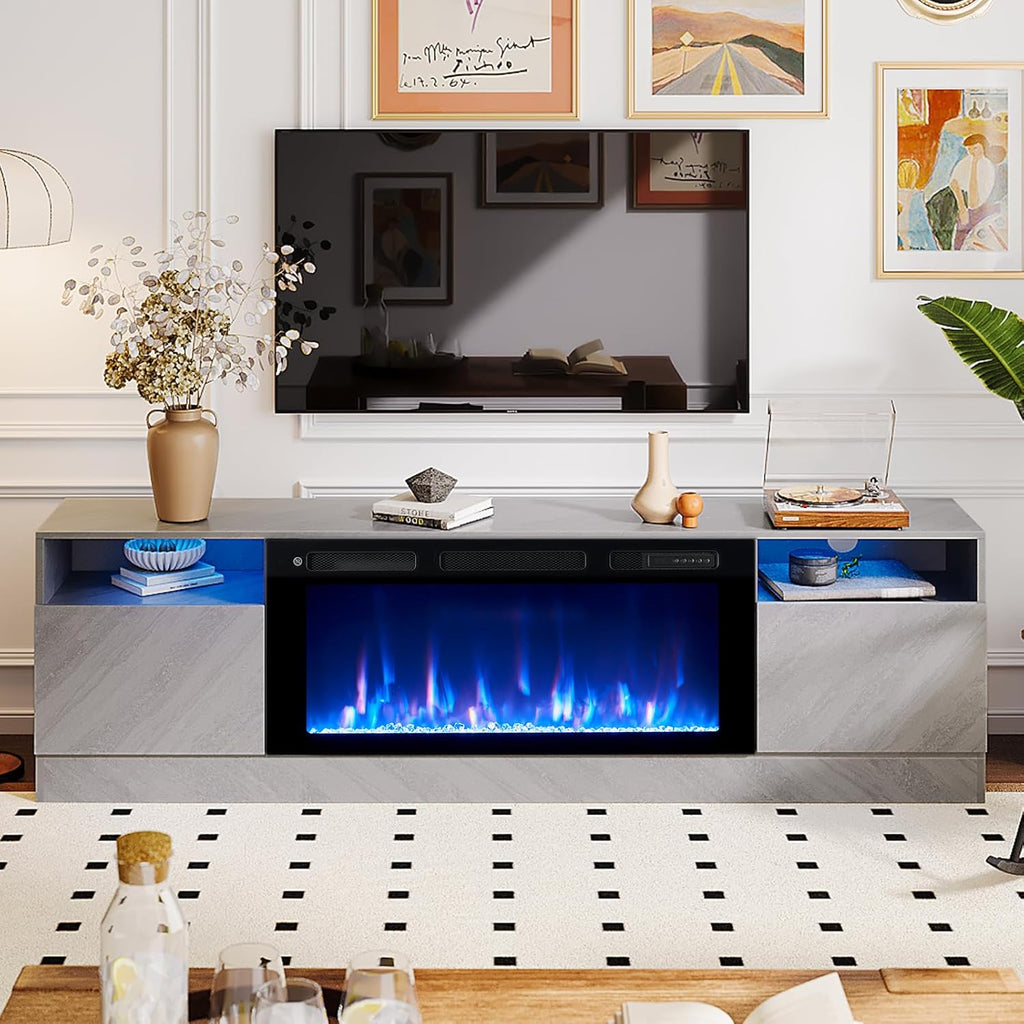 Electric Fireplace TV Stand for TVs Up to 80 Inch, Gray Wood Finish U91158